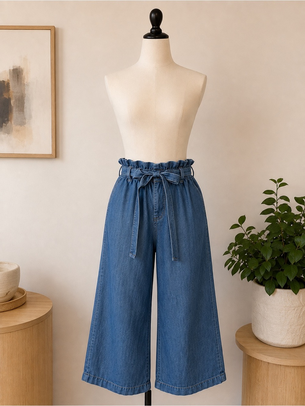 Zac & Rachel Blue Lyocell Paperbag Wide Leg Crop Pants Size L